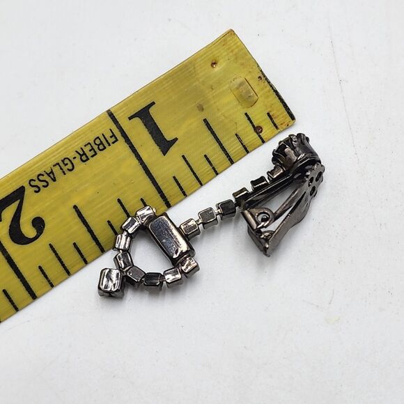 Vintage Horsebit Black Crystal Rhinestone Doorknocker Dangle Clip Earrings - Picture 5 of 9